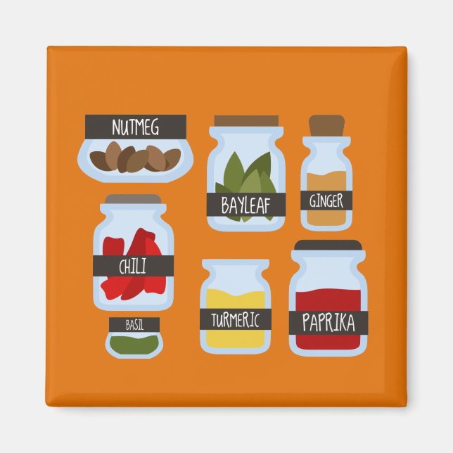 Colourful spice jars cooking style magnet (Front)