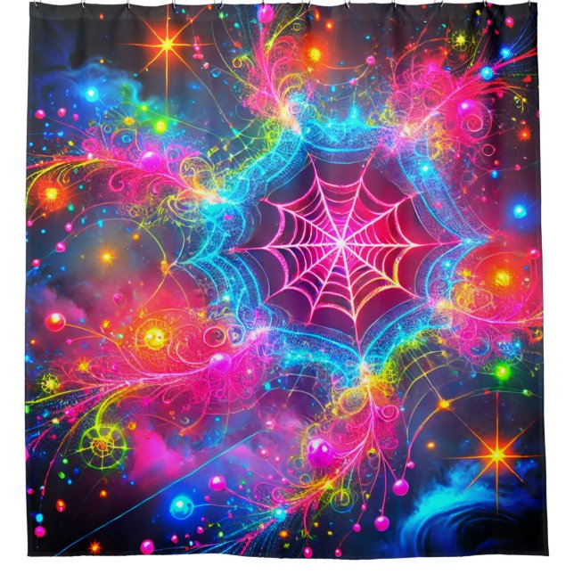 Colourful Spider Web Shower Curtain (Front)