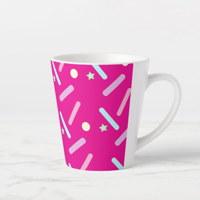 Colourful Spinkles Pastel Pattern Bright Pink Latte Mug (Right)