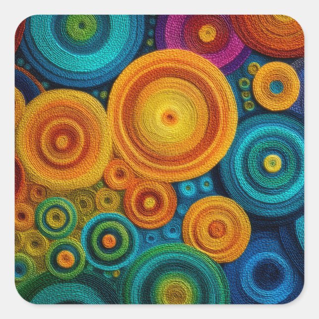 Colourful Spiral Abstract Pattern Geometric Swirl Square Sticker (Front)