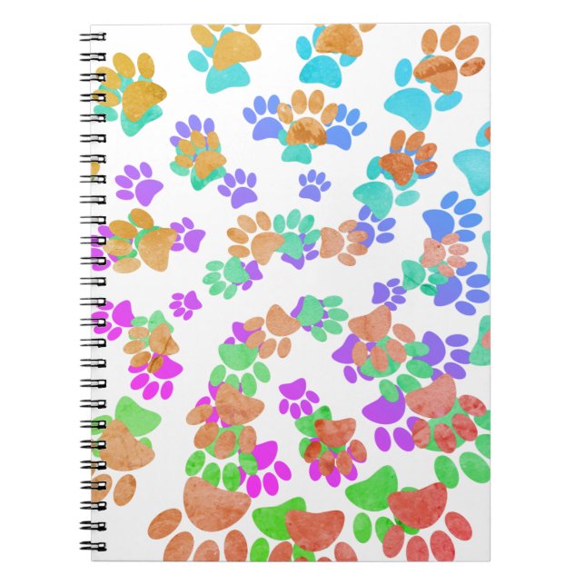 Colourful Spiral Dog Pawprint Notebook (Front)