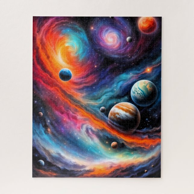 Colourful Spiral Galaxies and Planets Space Jigsaw Puzzle (Vertical)