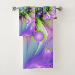 Colourful Spiral Round Shapes Abstract Fractal Art Bath Towel Set