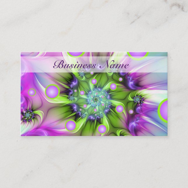 Colourful Spiral Round Shapes Abstract Fractal Art Business Card (Front)