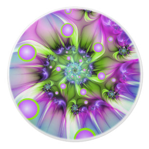 Colourful Spiral Round Shapes Abstract Fractal Art Ceramic Knob