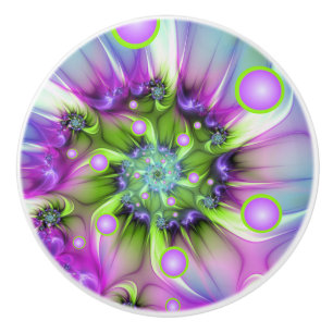 Colourful Spiral Round Shapes Abstract Fractal Art Ceramic Knob