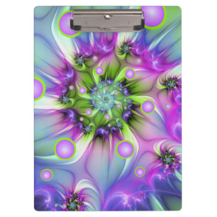 Colourful Spiral Round Shapes Abstract Fractal Art Clipboard