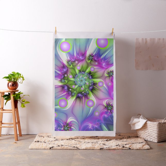 Colourful Spiral Round Shapes Abstract Fractal Art Fabric (In Situ)