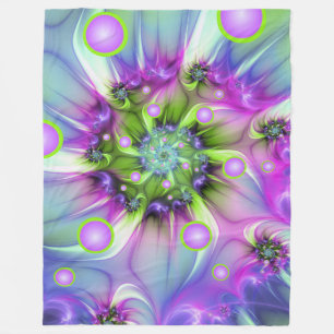 Colourful Spiral Round Shapes Abstract Fractal Art Fleece Blanket