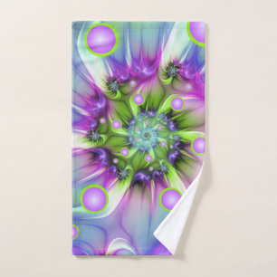 Colourful Spiral Round Shapes Abstract Fractal Art Hand Towel