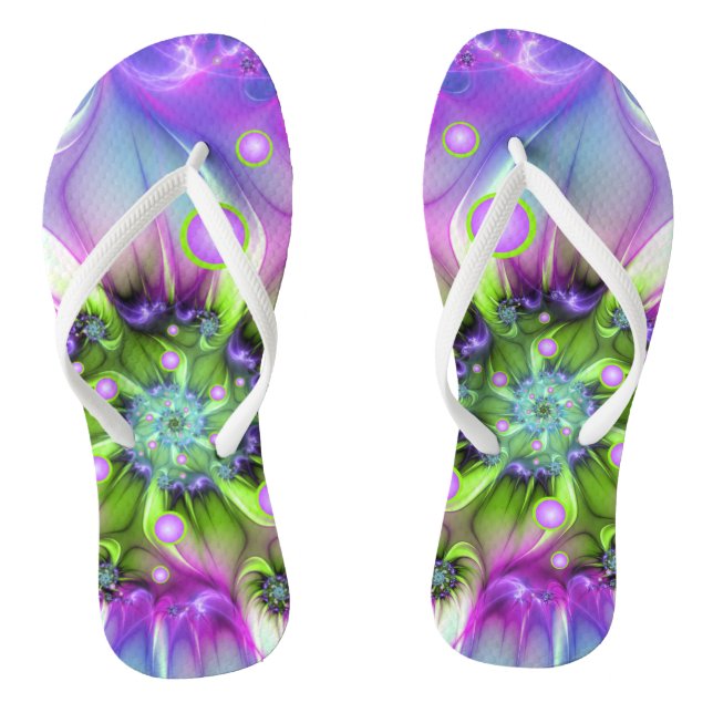 Colourful Spiral Round Shapes Abstract Fractal Art Jandals (Footbed)