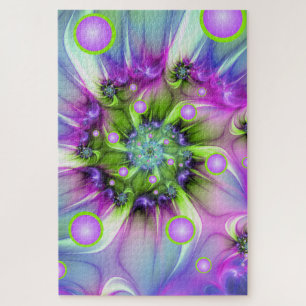 Colourful Spiral Round Shapes Abstract Fractal Art Jigsaw Puzzle