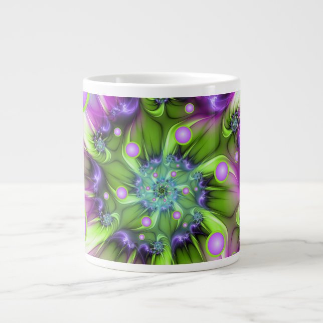 Colourful Spiral Round Shapes Abstract Fractal Art Large Coffee Mug (Front)