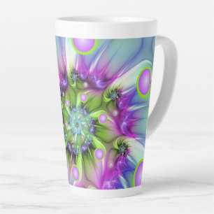 Colourful Spiral Round Shapes Abstract Fractal Art Latte Mug
