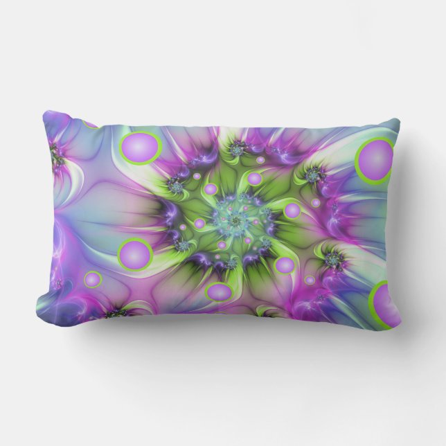 Colourful Spiral Round Shapes Abstract Fractal Art Lumbar Cushion (Front)