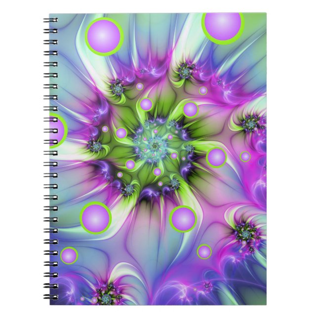 Colourful Spiral Round Shapes Abstract Fractal Art Notebook (Front)