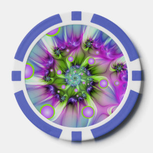 Colourful Spiral Round Shapes Abstract Fractal Art Poker Chips