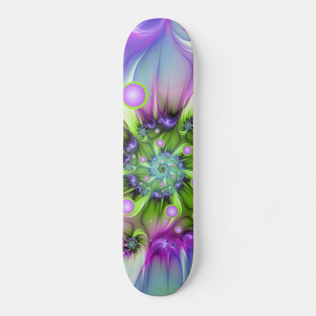 Colourful Spiral Round Shapes Abstract Fractal Art Skateboard (Front)