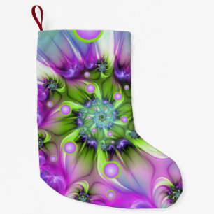 Colourful Spiral Round Shapes Abstract Fractal Art Small Christmas Stocking