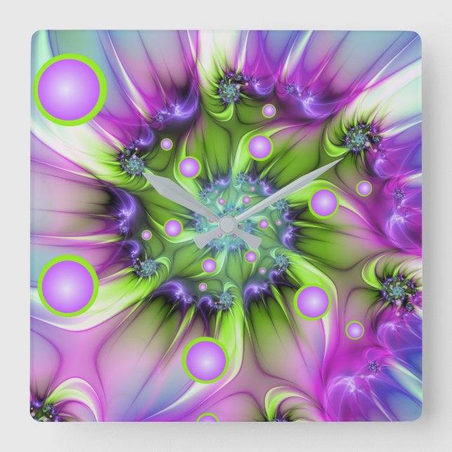 Colourful Spiral Round Shapes Abstract Fractal Art Square Wall Clock (Front)