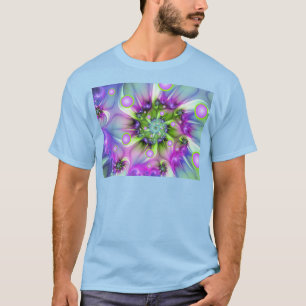 Colourful Spiral Round Shapes Abstract Fractal Art T-Shirt