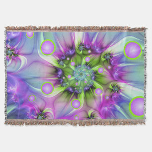 Colourful Spiral Round Shapes Abstract Fractal Art Throw Blanket