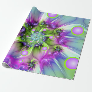 Colourful Spiral Round Shapes Abstract Fractal Art Wrapping Paper