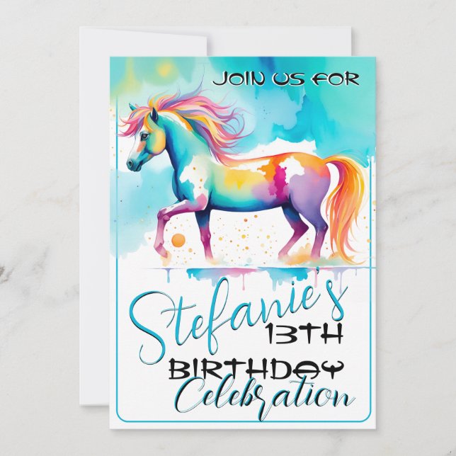 Colourful Spirit Pony 12 Birthday Invitation (Front)