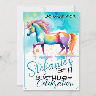 Colourful Spirit Pony 12 Birthday Invitation