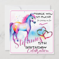 Colourful Spirit Pony 2 Birthday Thank you Card