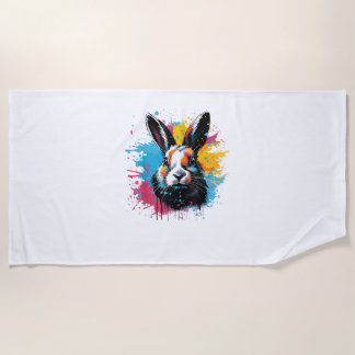 Colourful Splash Art Cute Dutch Rabbit Lover Beach Towel