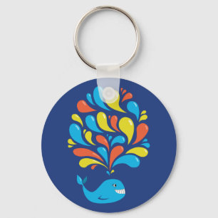 Colourful Splash Blue Happy Cartoon Whale Key Ring