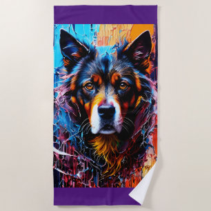 Colourful splash dog abstract Beach Towel