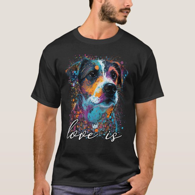Colourful Splash Love is my Jack Russell Mama Port T-Shirt (Front)
