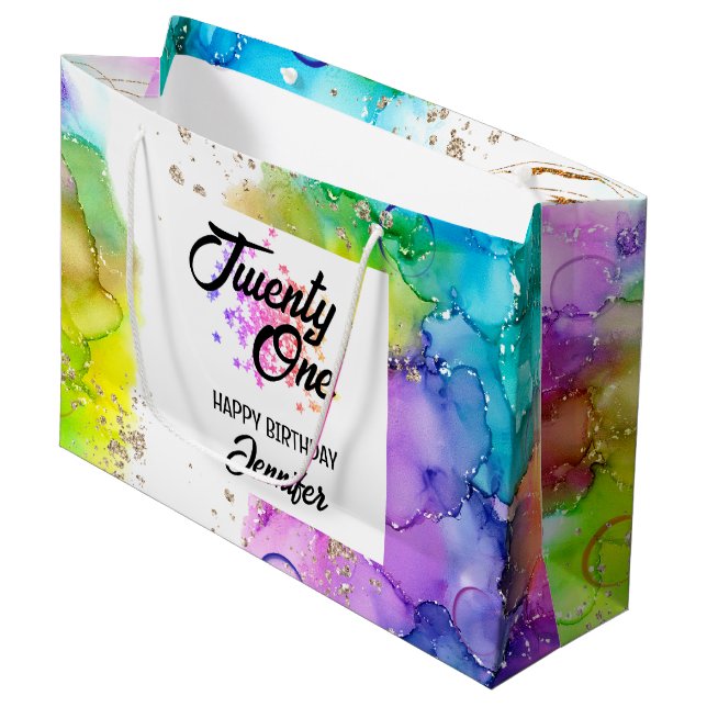 Colourful Splash Watercolor Birthday Large Gift Bag (Front Angled)
