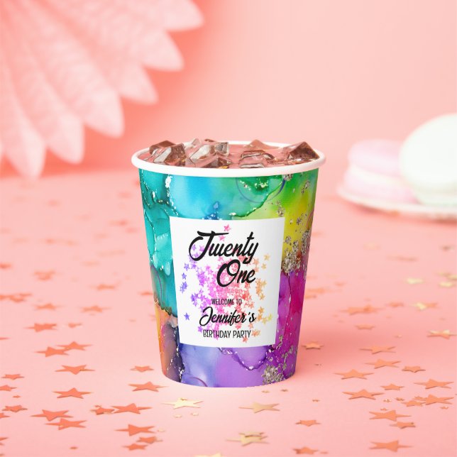 Colourful Splash Watercolor Birthday Paper Cups (Insitu)