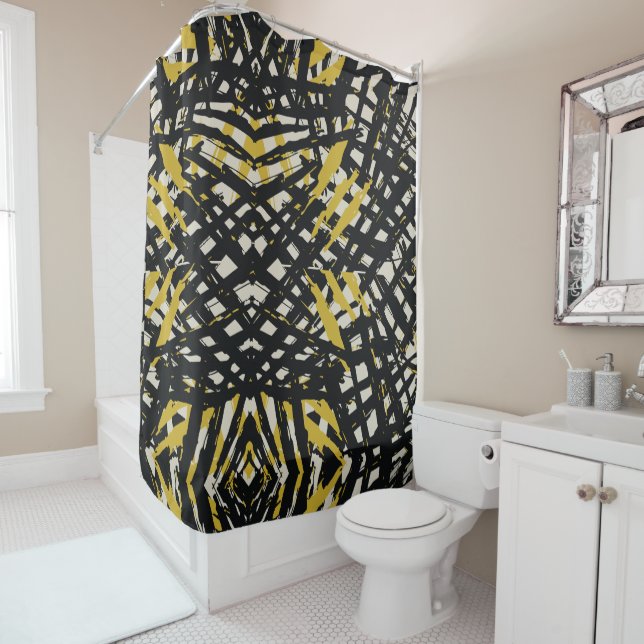 Colourful Splashes and Dynamic Lines Shower Curtain (In Situ)