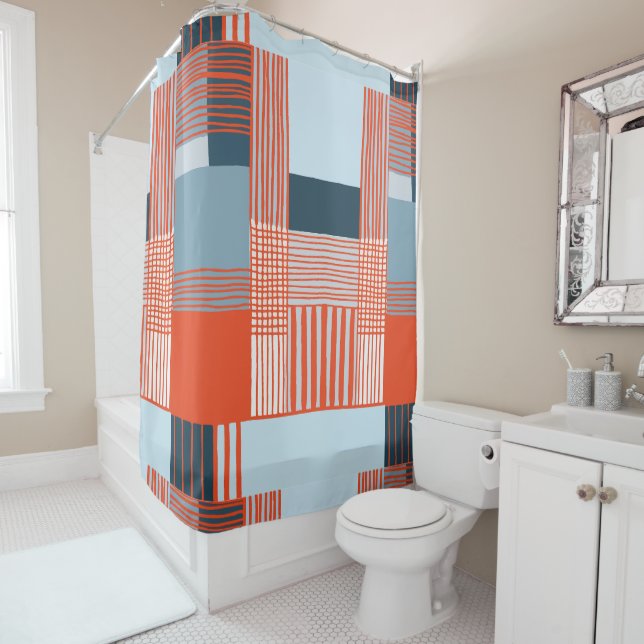 Colourful Splashes and Dynamic Lines Shower Curtain (In Situ)