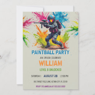 Colourful Splat Paintball Boy Kids Birthday Invitation