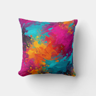 Colourful Splatter Paint Art Square Throw Pillow