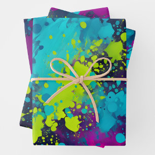 Colourful Splatter Paint Art Wrapping Paper Sheets