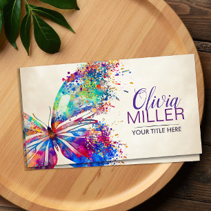 Colourful splatter paint butterfly business card