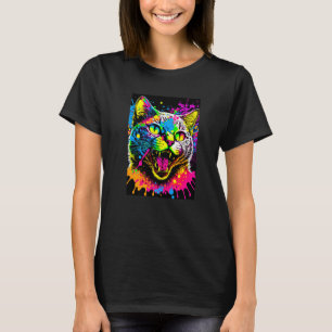 Colourful Splatter Paint Cat 80s Style T-Shirt