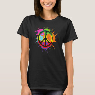 Colourful Splatter Paint Peace Sign Love T-Shirt