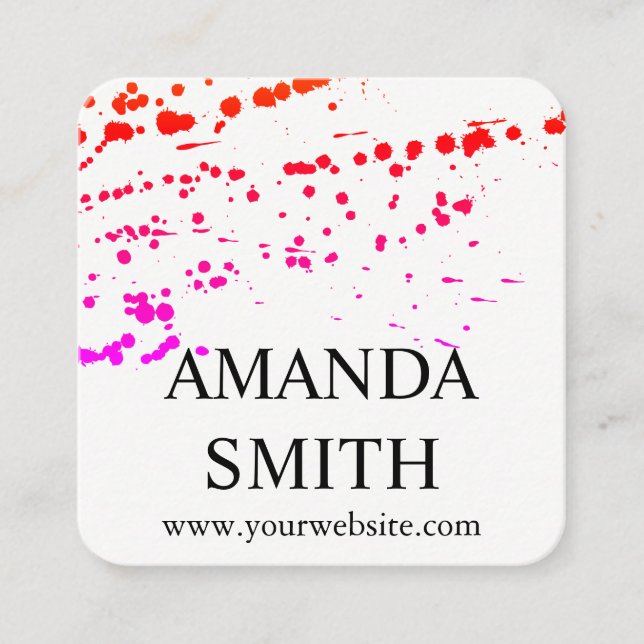Colourful Splattered Square Business Card (Front)