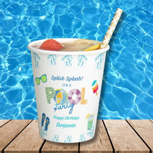Colourful Splish Splash Boys Birthday Pool Party  Paper Cups