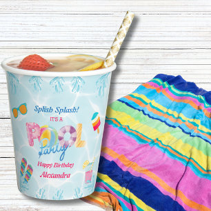 Colourful Splish Splash Girl Birthday Pool Party Paper Cups