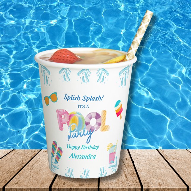 Colourful Splish Splash Kids Birthday Pool Party Paper Cups (Creator Uploaded)