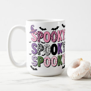 Colourful Spooky Halloween Cute Witch Hat & Bat Coffee Mug