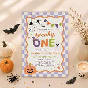 Colourful Spooky One Halloween Ghost 1st Birthday Invitation